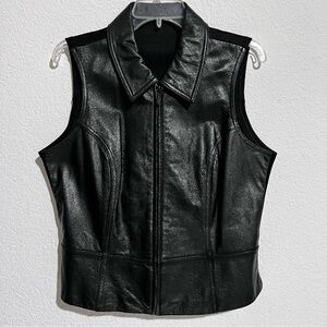 Wilsons Leather Maxima Black Leather & Lycra Fully Lined Biker Vest XL